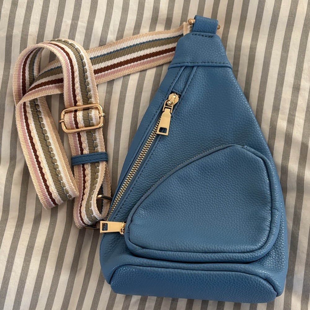 Blue Leather Sling Bag